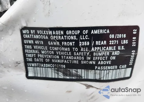 2017 Volkswagen Passat from USA, damaged, VIN 1DWEP7A33HC009106